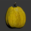 Whole Fresh Yellow Speckled Pumpkin Displayed on Black Surface With Reflection