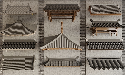 Chinese-style Eaves Tile Building Roof Door Head 3d model