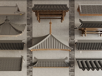 Chinese-style Eaves Tile Building Roof Door Head 3d model