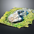 Wood Stone Natural Landscape 3D Model with Green Vegetation and Rock Texture