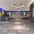 Modern Tobacco and Liquor Store Interior With Display Shelves Counter TV Screens And Marble Floor