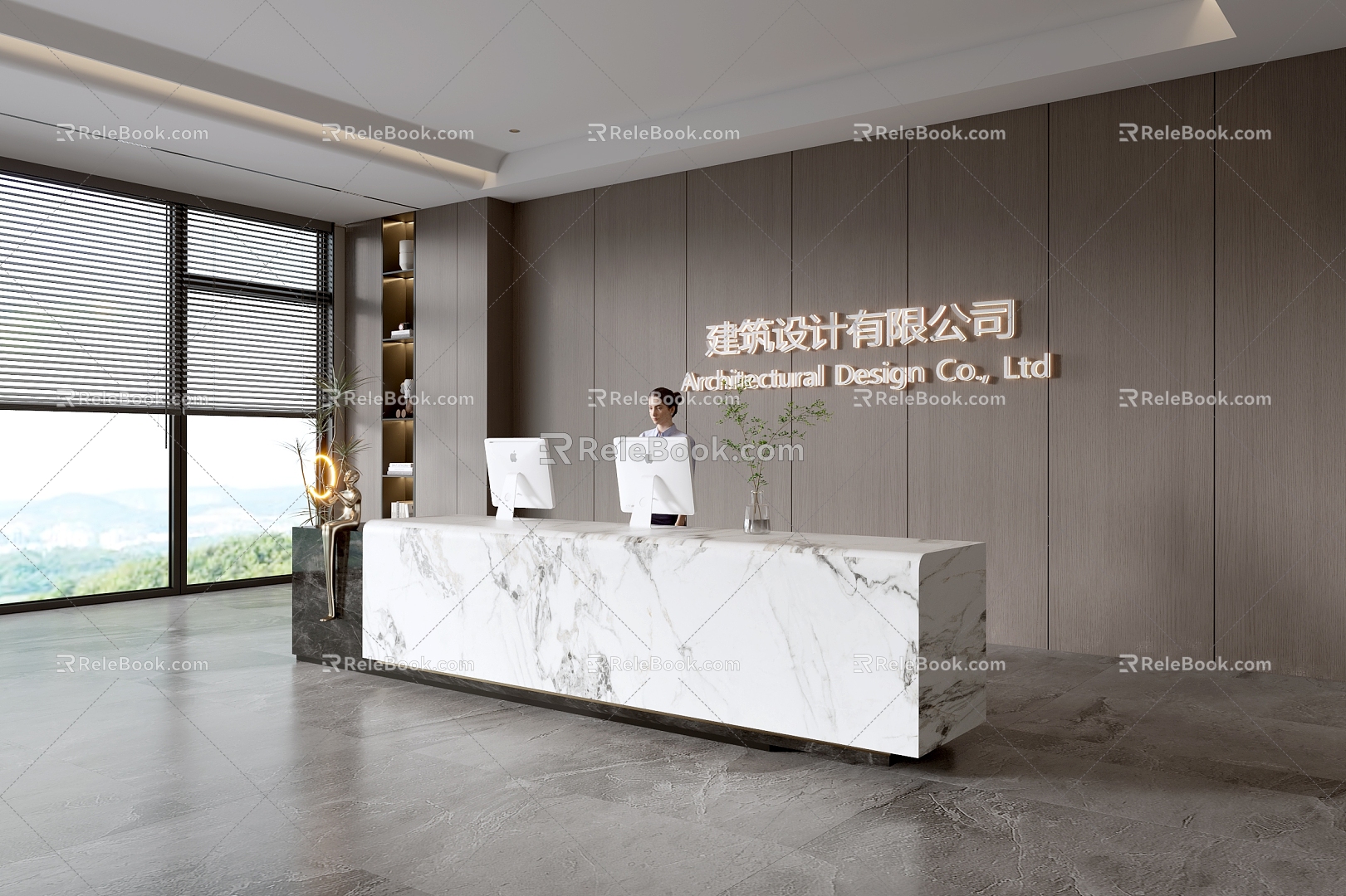 Modern company front desk background wall reception area bar desk reception desk hall simple lobby model