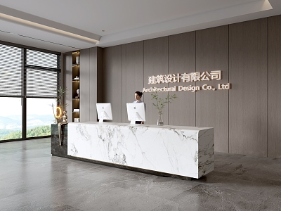 Modern company front desk background wall reception area bar desk reception desk hall simple lobby model