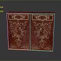 Red Double Doors with Intricate Gold Patterns and Traditional Design Elements