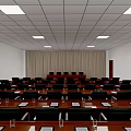 Long Office Corridor With Glass Doors Windows Ceiling Lights Natural Light And Tile Flooring