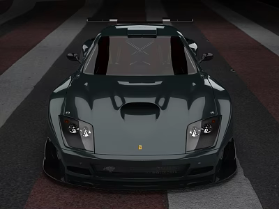 Dark Colored Sports Car With Aggressive Front Design Sharp Headlights And Roof Spoiler 3d model