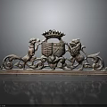 Ornate Wooden Furniture Carving With Crown Shield Lions And Scroll Designs