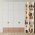 Modern Wardrobe With White And Brown Design Open Storage Shelves Books Stuffed Toys And Decorations