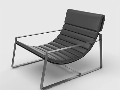 Minimalist Black Leather Lounge Chair With Sleek Metal Frame and Comfortable Seating 3d model