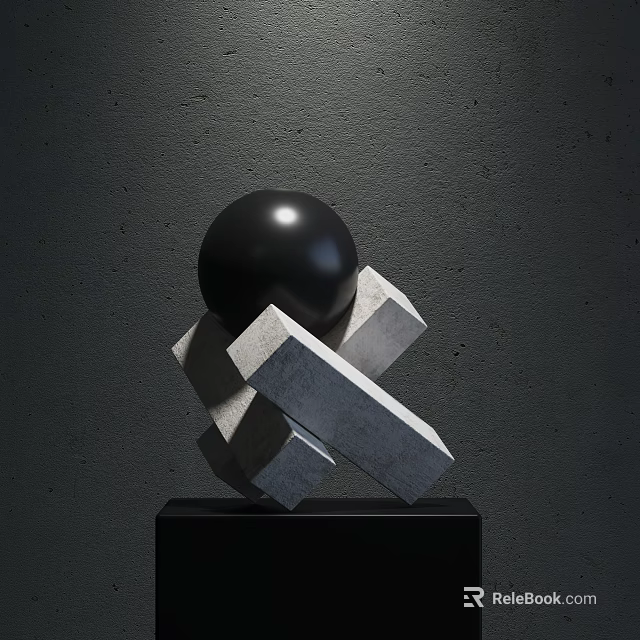 Modern Minimalist Decorative Ornament Set With Black Sphere And Gray Rectangular Blocks On Black Base 3d model 
