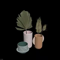 Stylish Ceramic Vessels With Geometric Patterns Stripes And Leaf Decor In Green Pink Orange