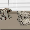 Unique Decorative Stacked Stools With Modern Abstract Patterns In Interior Design 3d model