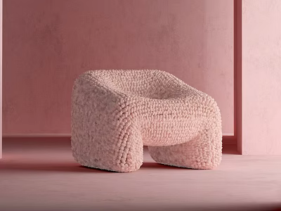 Cozy Pink Textured Accent Chair In Soft Knitted Design With Pastel Background Setting 3d model