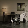 Modern Minimalist Desk Chair Set With Floor Lamp Vase Branches And Wall Artwork