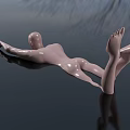 Man Sculpture Lying on Smooth Surface with Extended Arms and Green Tree Background