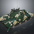 Detailed Military Tank Featuring Camouflage Paint Tracks Turret And Gun Barrel