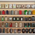 Household Jars With Various Colors And Designs Neatly Arranged On Shelves