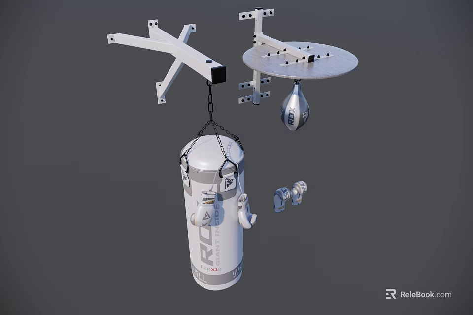 Fitness Training Equipment With Punching Bag Hanging Brackets And Gloves 3d model 