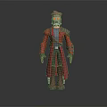Mechanical Character With Red Eyes Red Long Coat And Hat In 3D Model Standing Pose