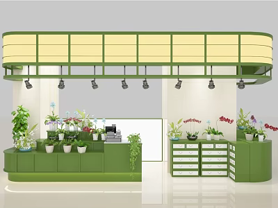 Beauty Store Interior With Green Counters Plants And Lighting Fixtures 3d model