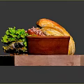Delicious Croissant Sandwich with Fresh Lettuce Tomato on Wooden Serving Tray and Creamy Dip