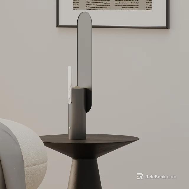 Modern Minimalist Table Lamp With Sleek Metal Base On Wooden Table In Living Room 3d model 