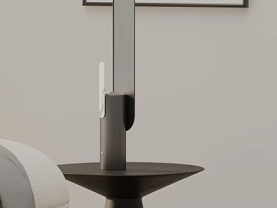 Modern Minimalist Table Lamp With Sleek Metal Base On Wooden Table In Living Room 3d model