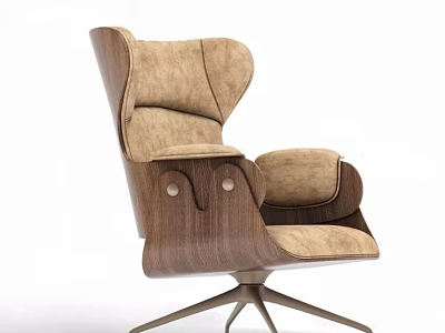 Modern Office Chair with Beige Fabric Upholstery Wooden Armrests and Metal Five Star Base 3d model