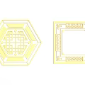 Golden Hexagonal and Square Carved Designs with Hollow Geometric Patterns 3d model