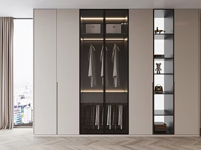 Modern Wardrobe Interior Design With Glass Doors LED Lighting And Hanging Storage 3d model