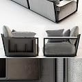 Modern Three Seater Velvet Sofa With Gray Cushions And Black Metal Legs