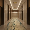Modern Elevator Corridor with Smooth Floor Dark Walls Elevator Doors Both Sides and Ceiling Lighting 3d model