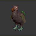 Dodo Bird 3D Model In Standing Pose With Gray Feathers Yellow Beak And Orange Feet