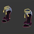 Modern High Heel Shoes With Ankle Lacing Tassel Details And Shiny Black Finish