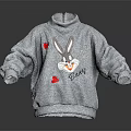 Bugs Bunny Themed Gray Fluffy Sweater With Red Heart Patterns And Graphic Design 3d model
