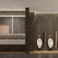 Modern Public Restroom Interior With Dark Marble Walls Urinals Mirrors And Washbasins