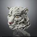 Snow Leopard Head Model With White Fur Black Spots Yellow Eyes And Pink Nose