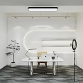 Modern Open Public Office Space Interior Design With Work Desk Potted Plant And Lighting Fixtures