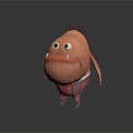 Cartoon Creature Character With Round Body Big Eyes Sharp Teeth Striped Pants And Blue Shoes
