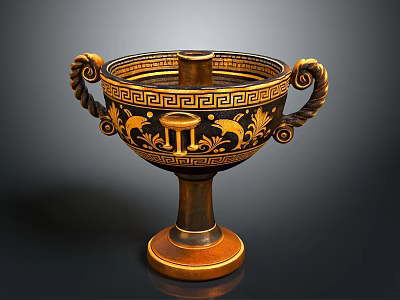 Classical Sculpture Carving With Twisted Handles Golden Decorations Dolphin And Geometric Patterns 3d model