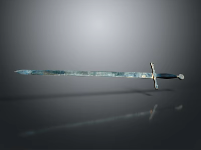 Ancient Metal Weapon Sword With Shiny Blade And Ornate Hilt On Gray Background 3d model