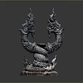 Two Dragons Carved Sculpture With Red Eyes And Snake Like Body Base