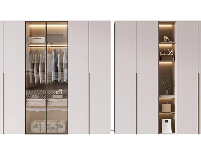Modern White Wardrobe With Sliding Doors Interior Lighting And Storage Compartments 3d model