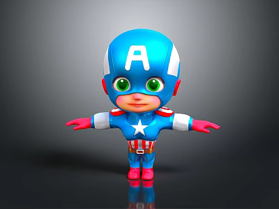 Cute Superhero Style Cartoon Character Featuring Blue Helmet Green Eyes Red Gloves And Boots 3d model