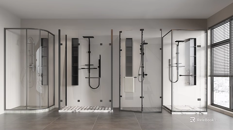 Modern Shower Sauna Design With Glass Enclosures And Multiple Shower Fixtures 3d model 