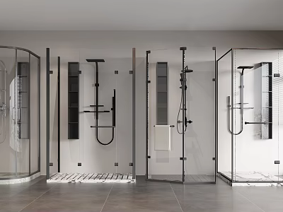 Modern Shower Sauna Design With Glass Enclosures And Multiple Shower Fixtures 3d model