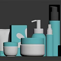Modern Teal And White Cosmetic Products With Pump Bottles Jars And Tubes