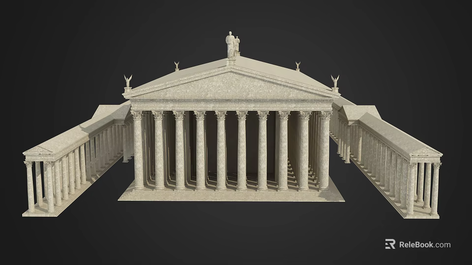 Classical European Architecture With Tall Columns Statue On Top And Symmetrical Design 3d model 