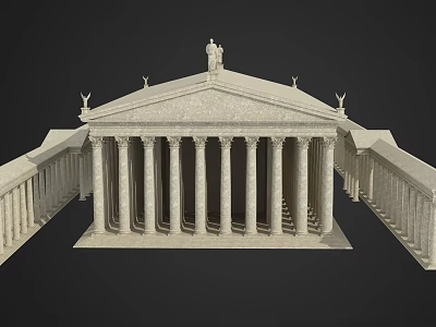 Classical European Architecture With Tall Columns Statue On Top And Symmetrical Design 3d model