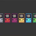 Retro Handheld Game Consoles In Various Colors Arranged In A Row Showcase
